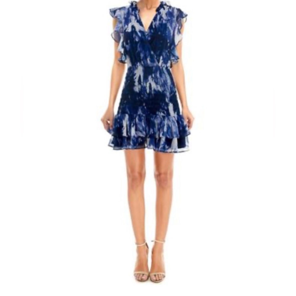 Socialite Floral Surplice V-neck Flutter Sleeve Dress